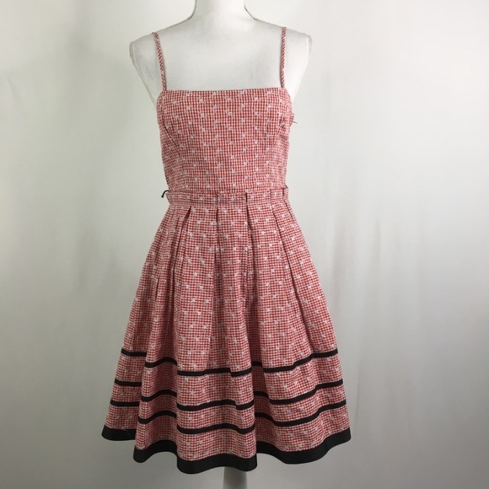 Betsey Johnson Dress Red Gingham Eyelet Lace